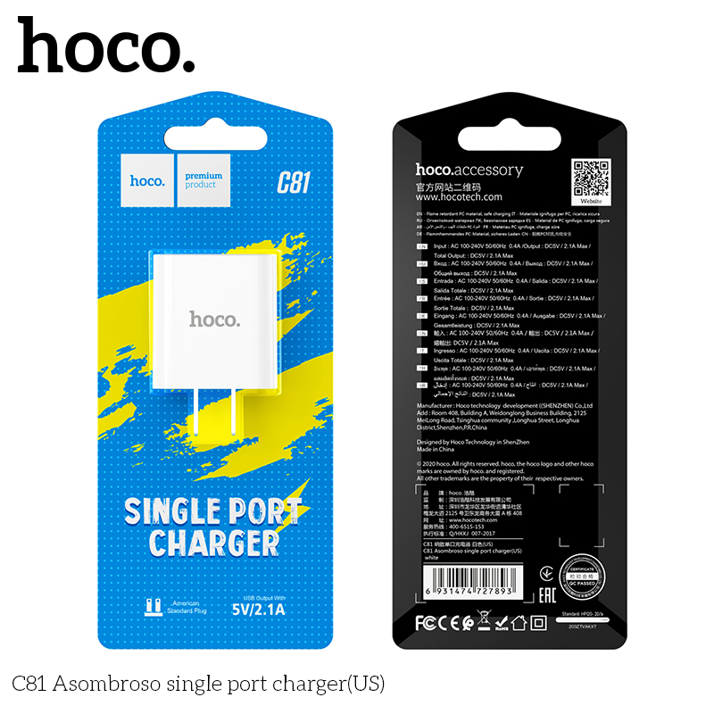 Cốc sạc Hoco C81 2.1A (Trắng) - Nhất Tín Computer