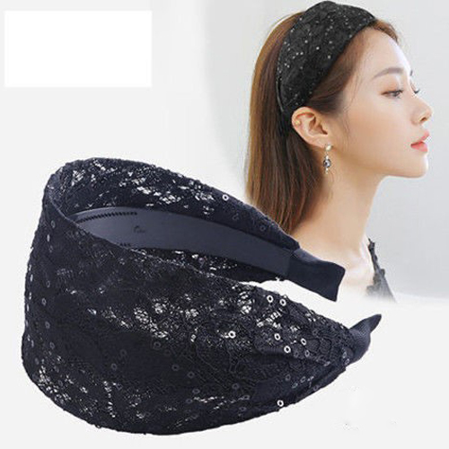 Bờm cài tóc nữ bản to ren đính kim sa dễ thương BN115