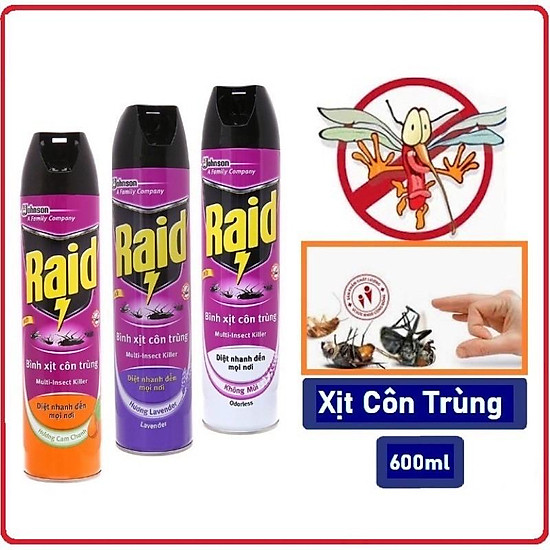 Combo 2 Bình xịt muỗi Raid chai 520ml Không Mùi - xịt côn trùng