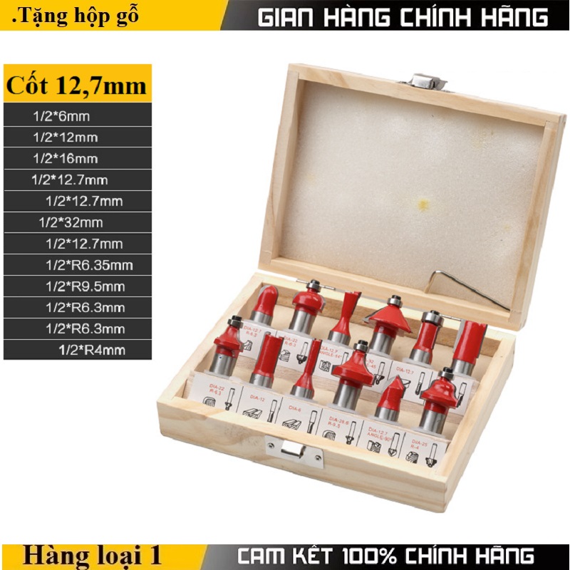 Bộ mũi phay gỗ,mũi soi gỗ 12.7mm -lưỡi phay gỗ