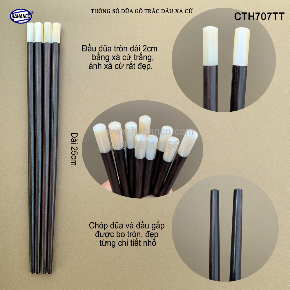 Đũa gỗ Trắc đầu xà cừ  - CTH707TT - (Hộp 10 đôi tròn đẹp) gỗ Trắc tự nhiên - Chopstick of HAHANCO
