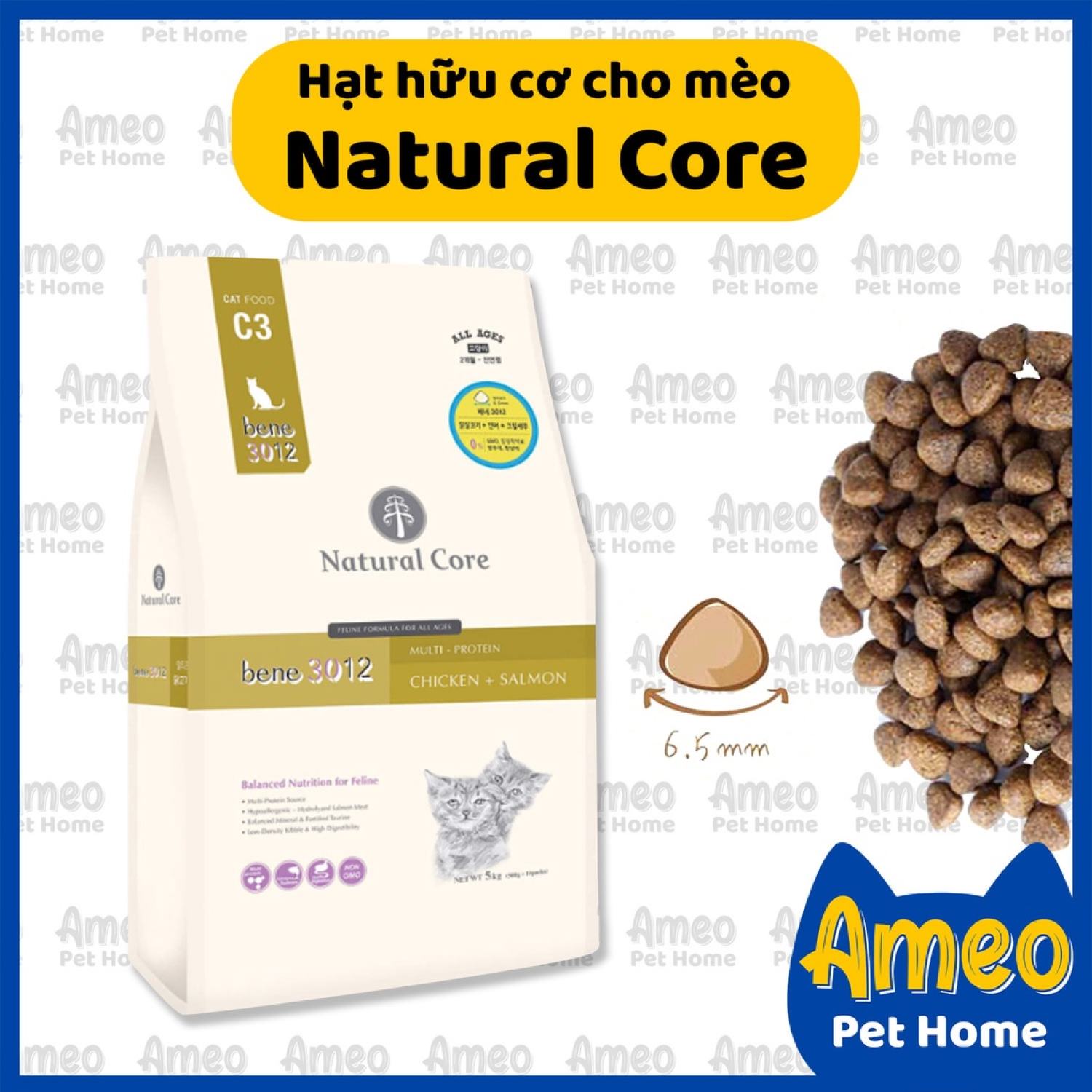 Thức ăn hạt cho mèo hạt hữu cơ Natural Core C3 Bene 3012 Thịt gà và Cá hồi thumbnail