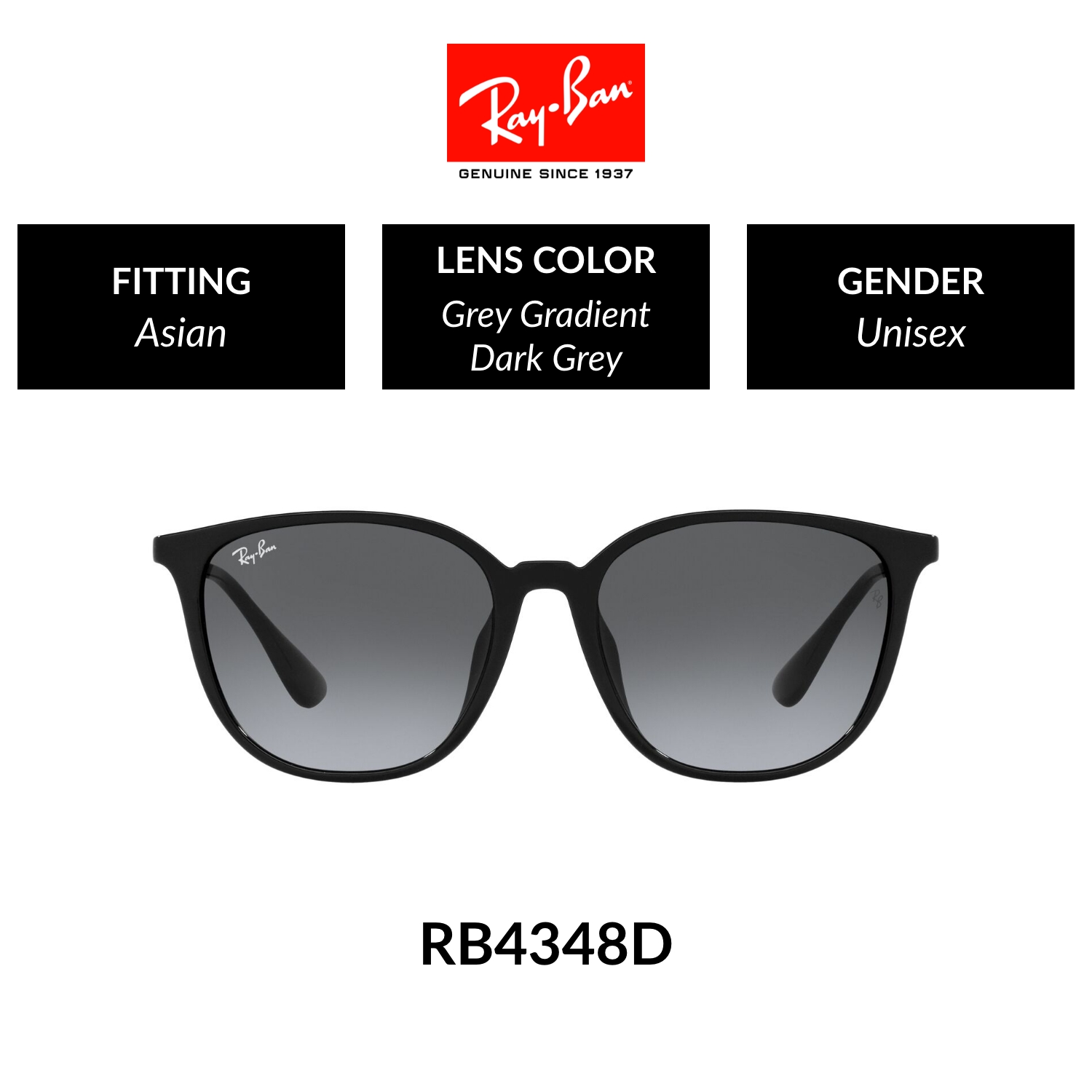 Mắt kính ray-ban - rb4348d 601/8g - kính mát size 57