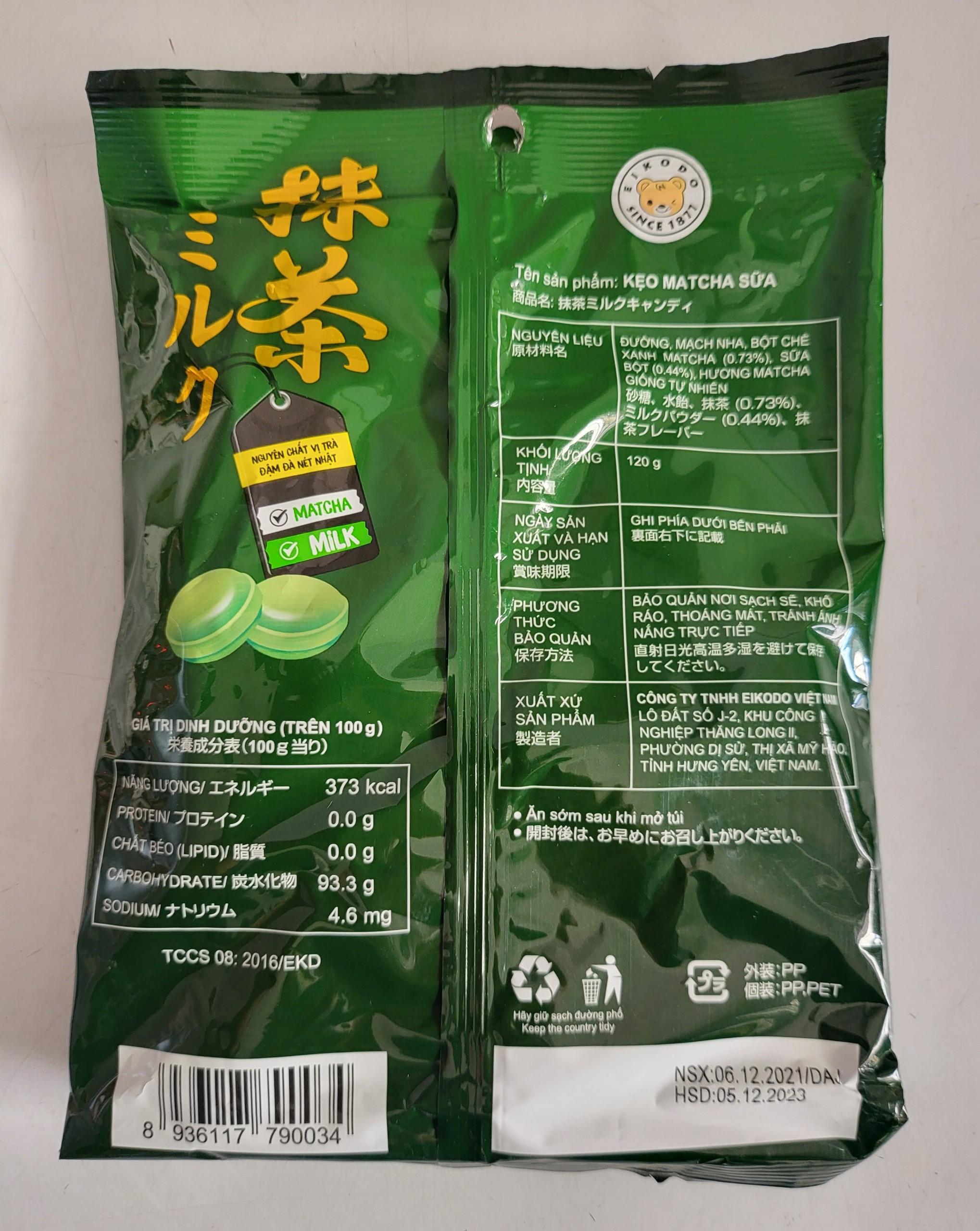 [Gói 120g] KẸO MATCHA SỮA (kẹo mềm) [VN] SUZUKI EIKODO Matcha Milk Candy (hty)