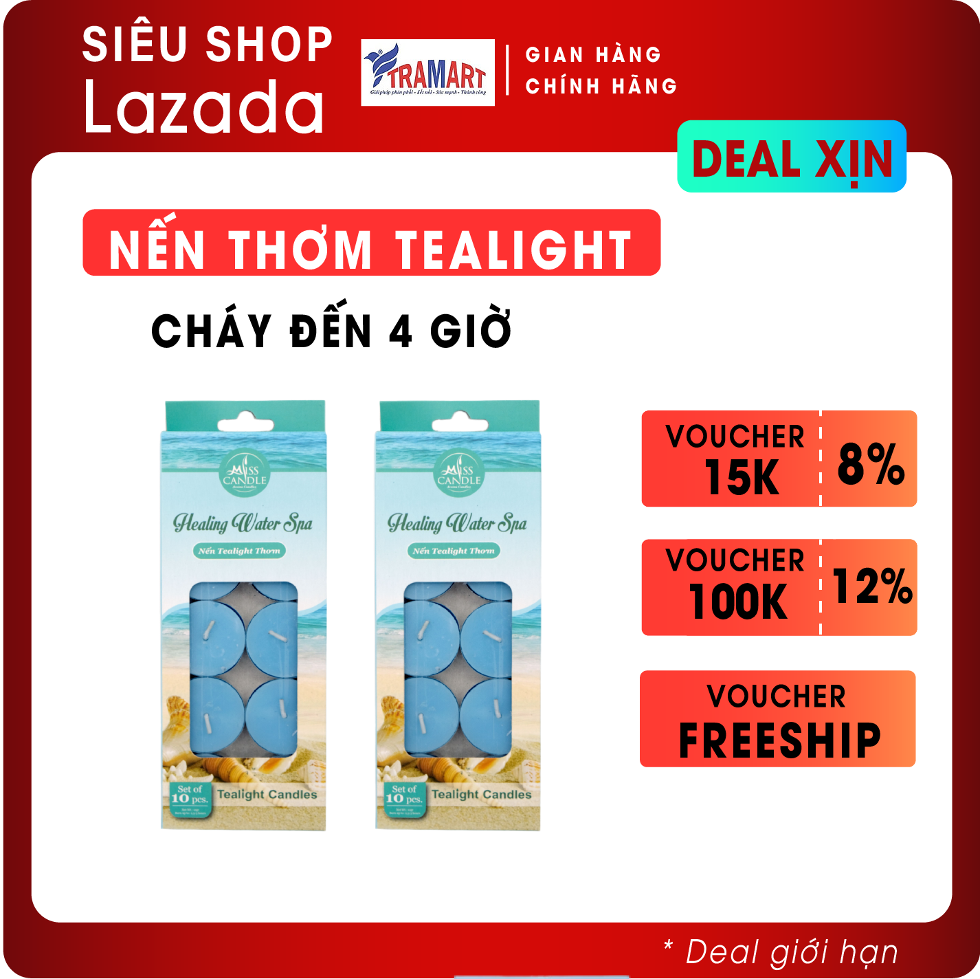 Combo 2 hộp nến tealight thơm Miss Candle FtraMart EDC0368 (Xanh nước biển)