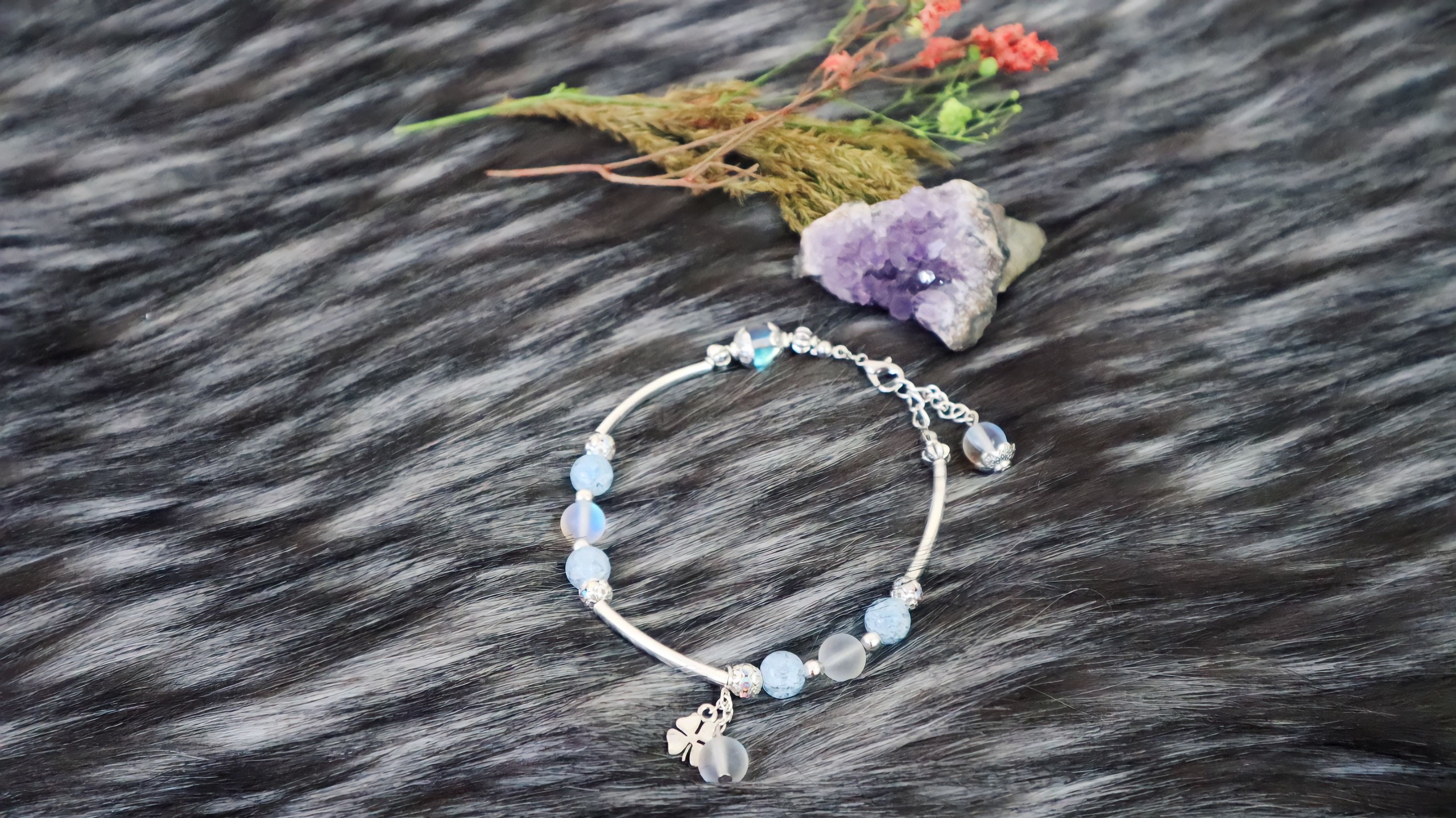 Ankle chains clear quartz mix Crystal mix charm