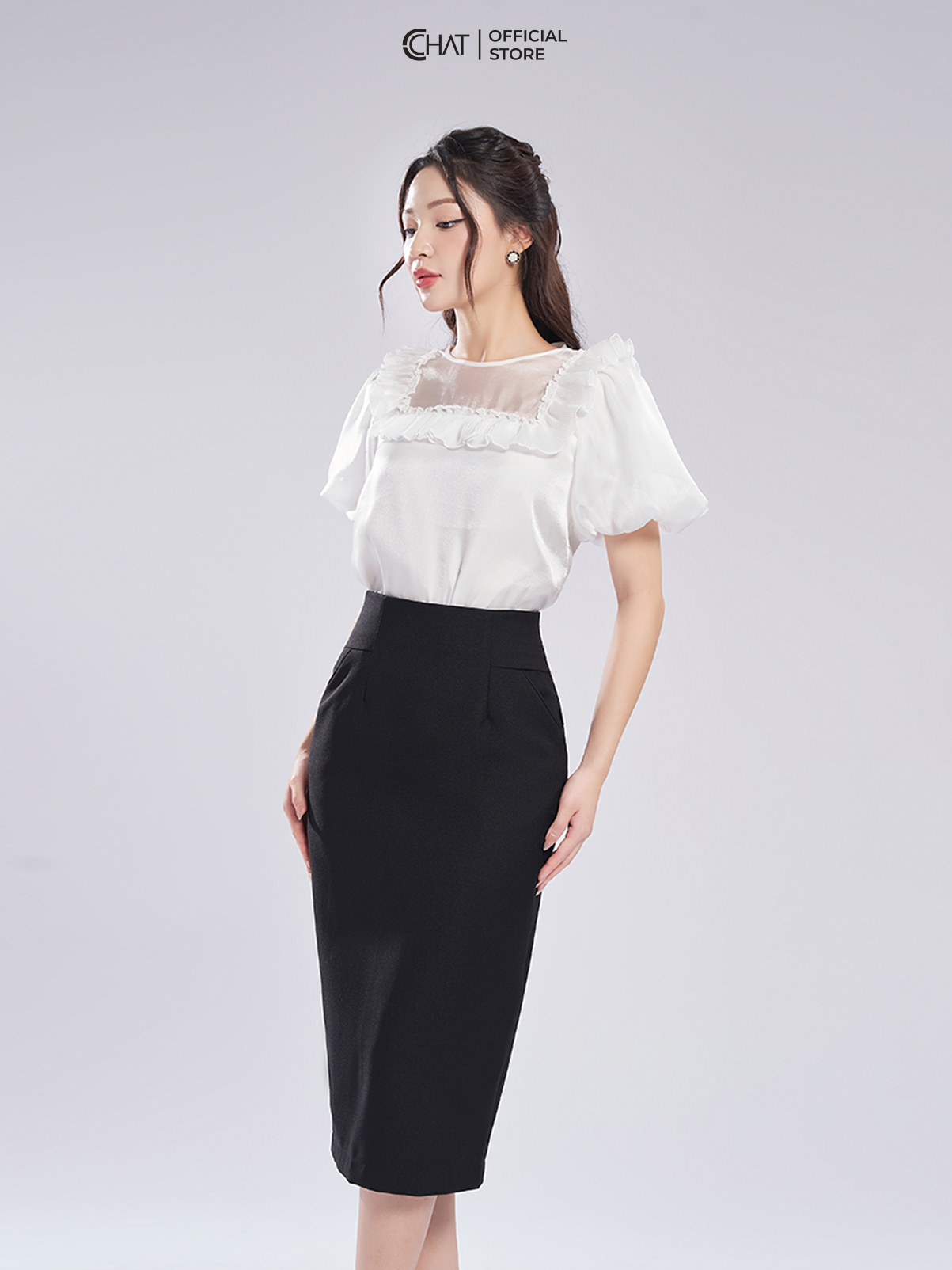 Áo Kiểu Nữ CCHAT Bèo Dập Ly Chất Voan Cao Cấp 13ANV2003ST