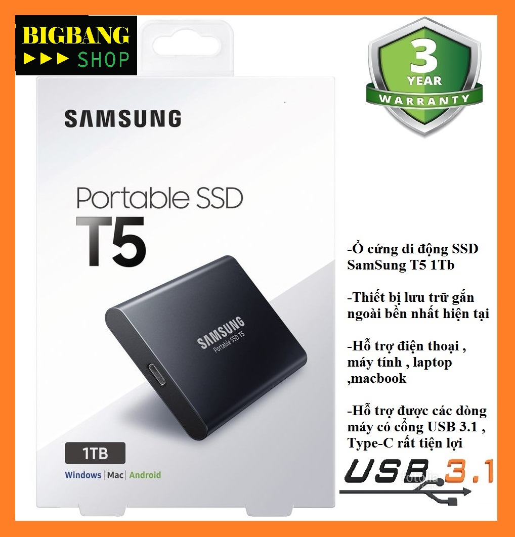 [HCM]Ổ cứng di động SSD External Samsung T5 1Tb Usb 3.1 gen 2