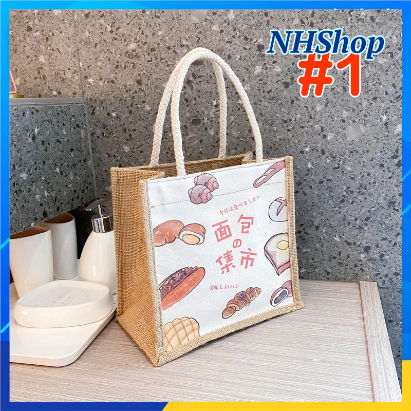 Túi cói vuông họa tiết Food mini nhỏ xinh hot trend - Túi cói mini - NHShop