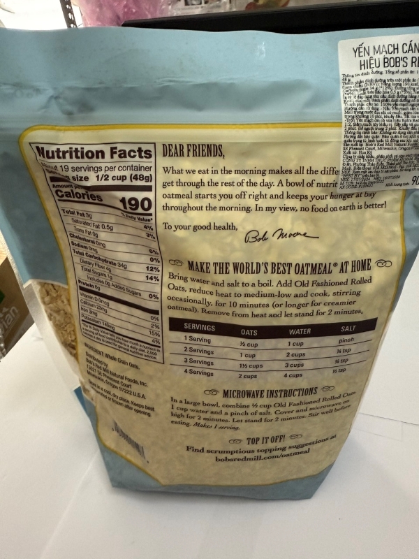 Yến mạch cán cỡ vừa hiệu bob's red mill (907g) nhập khẩu Mỹ