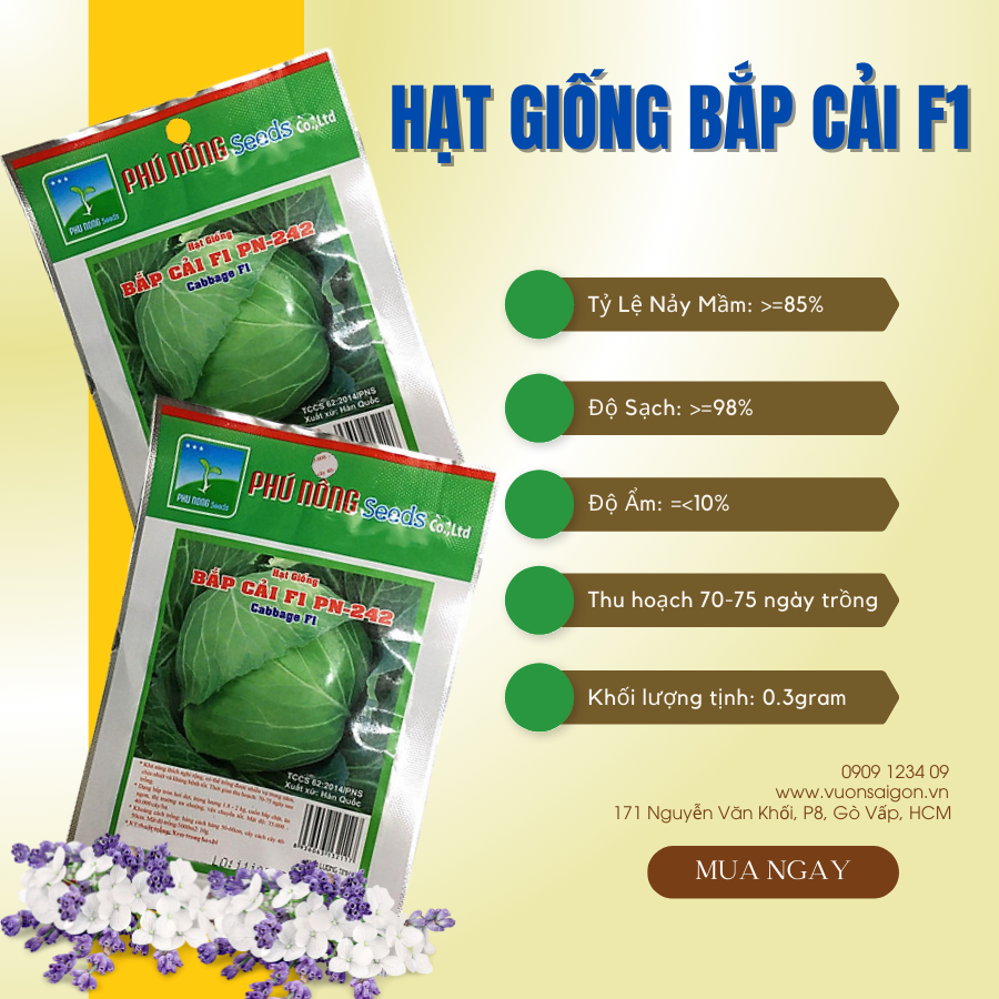 Hạt Giống Bắp Cải F1 Phú Nông (Vườn Sài Gòn - Vuon Sai Gon)