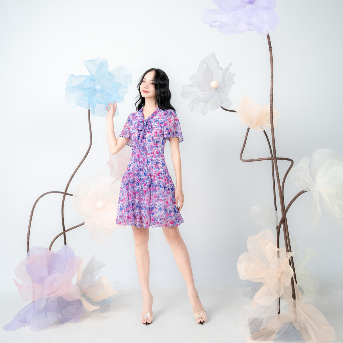 Đầm mini xòe voan nhún Maybi