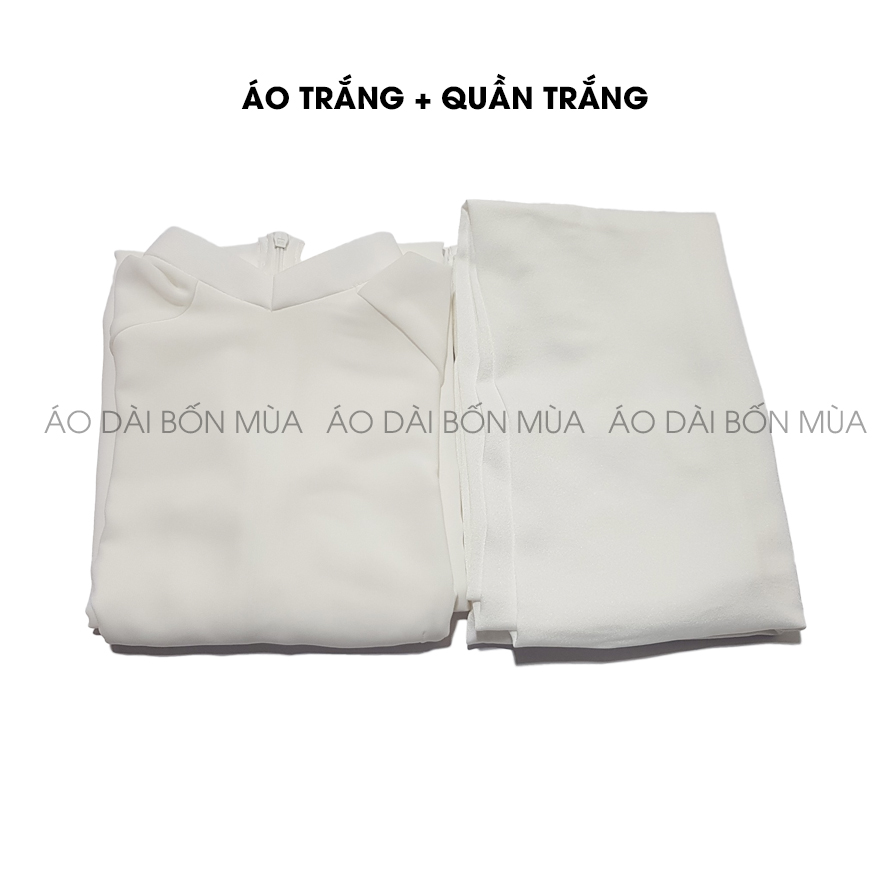 Áo dài trắng 4 tà truyền thống nữ học sinh đi học cấp 3 mặc đẹp thiết kế cổ cao V may sẵn nhiều size vải Chiffon cao cấp co giãn, mặc khai giảng bế giảng chụp ảnh kỷ yếu