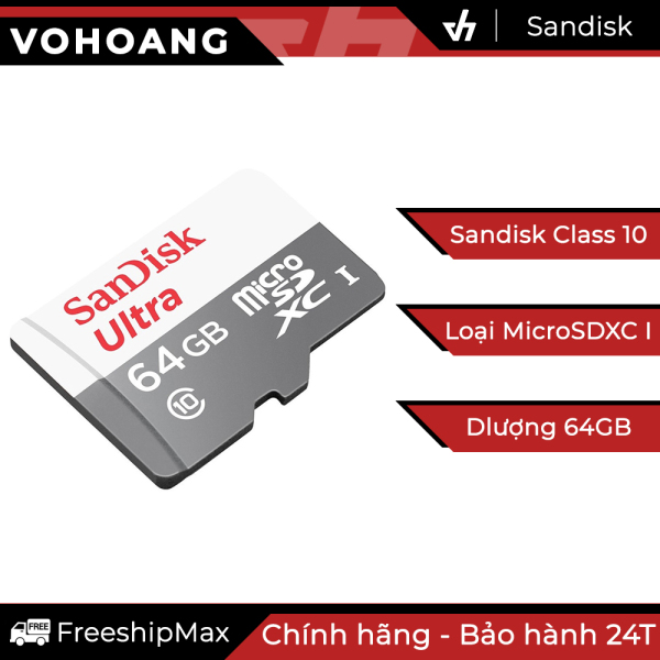 [HCM]Thẻ nhớ 64GB Sandisk Ultra Class MicroSD Class 10 80MB/s