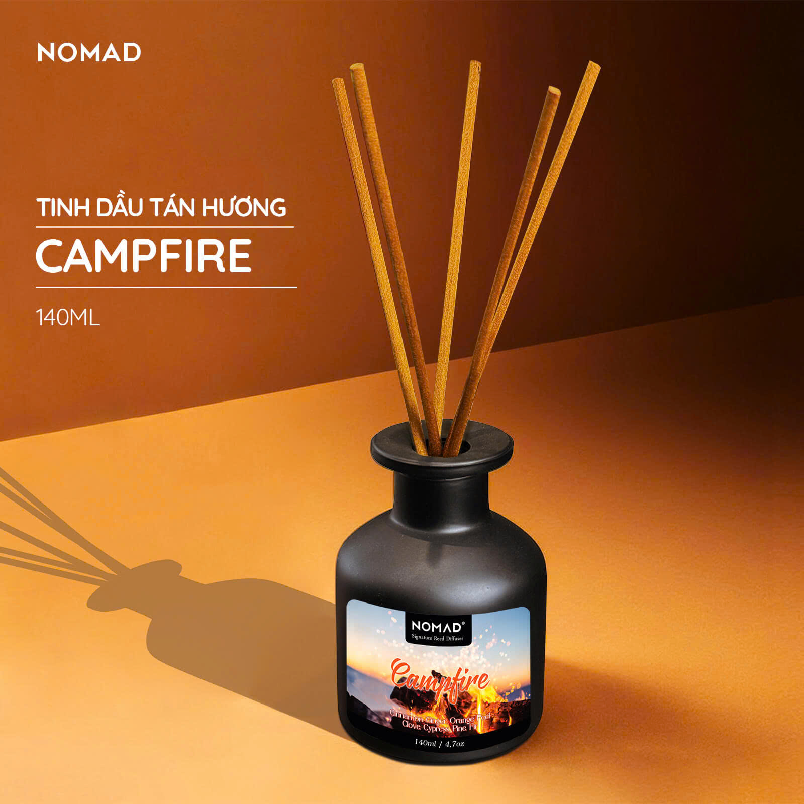 Bộ Tán Hương Que Mây Nomad Reed Diffuser 140ml - Campfire