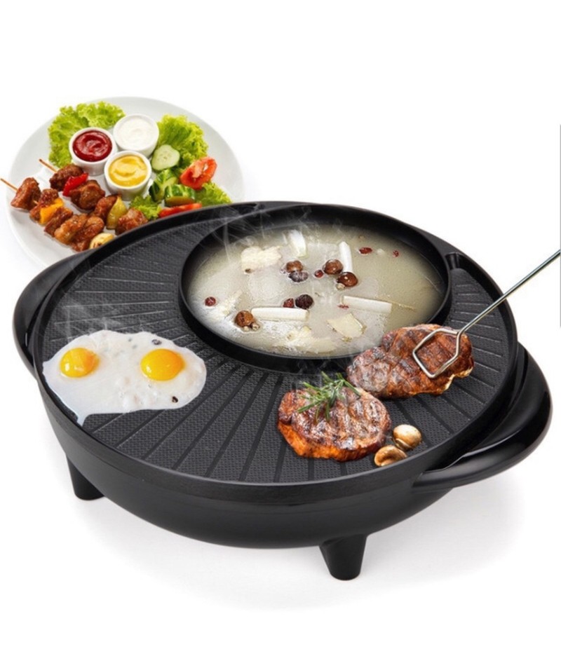Nồi lẩu điện nồi nướng điện nồi lẩu nướng 2 trong 1 đa năng vừa ăn lẩu và nướng chống dính cao cấp