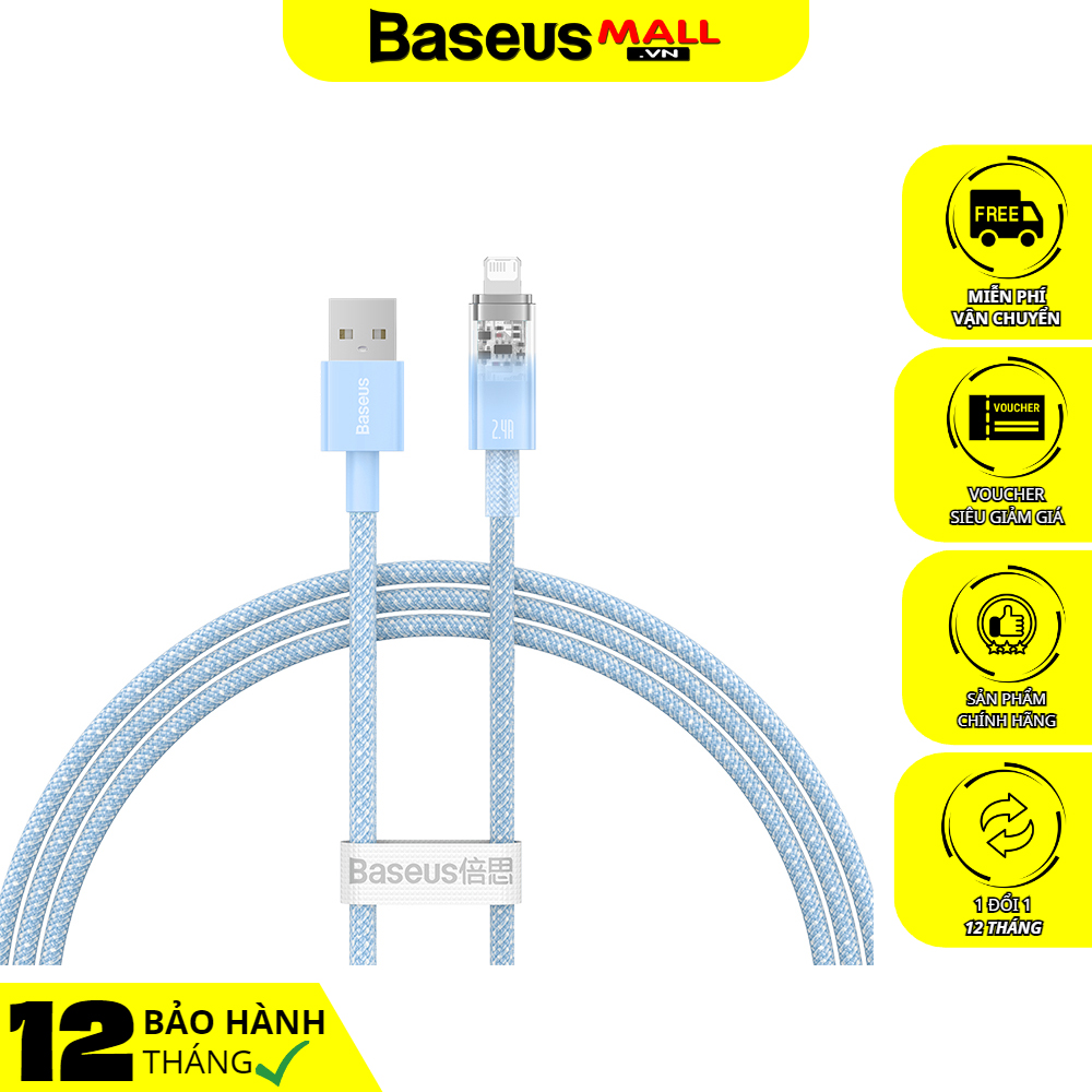 Cáp Sạc Baseus Explorer 2.4A USB to Ln | Chống Nóng An Toàn, Thiết Kế Trong Suốt