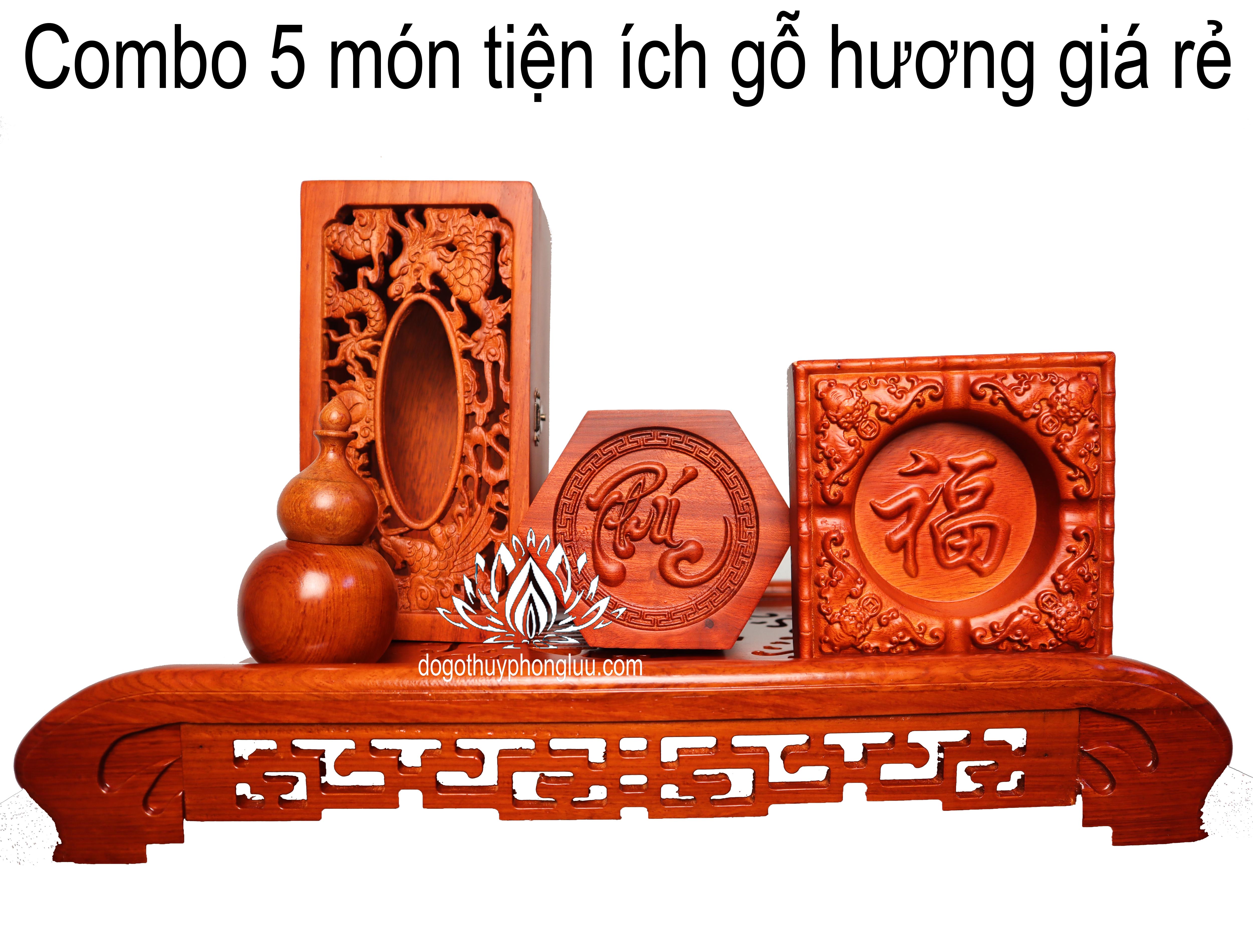 Combo 5 món giá rẻ khay trà,gạt tàn,hộp giấy,hộp đựng chè,ống tăm,gỗ hương cao cấp