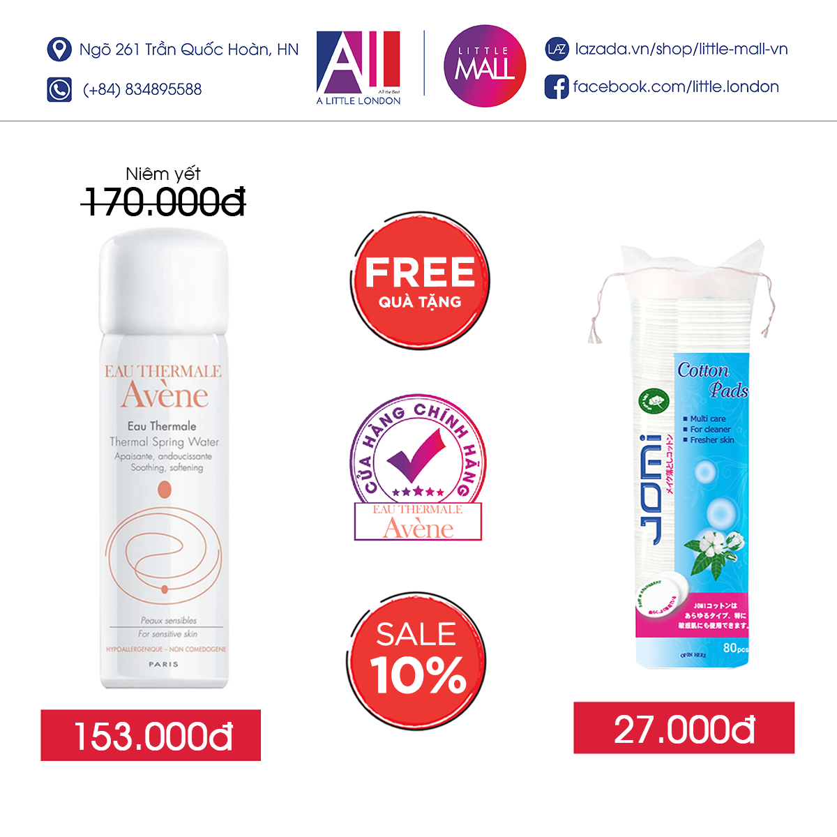 Xịt khoáng làm dịu, chống kích ứng da Avène thermal spring water TẶNG bông tẩy trang Jomi