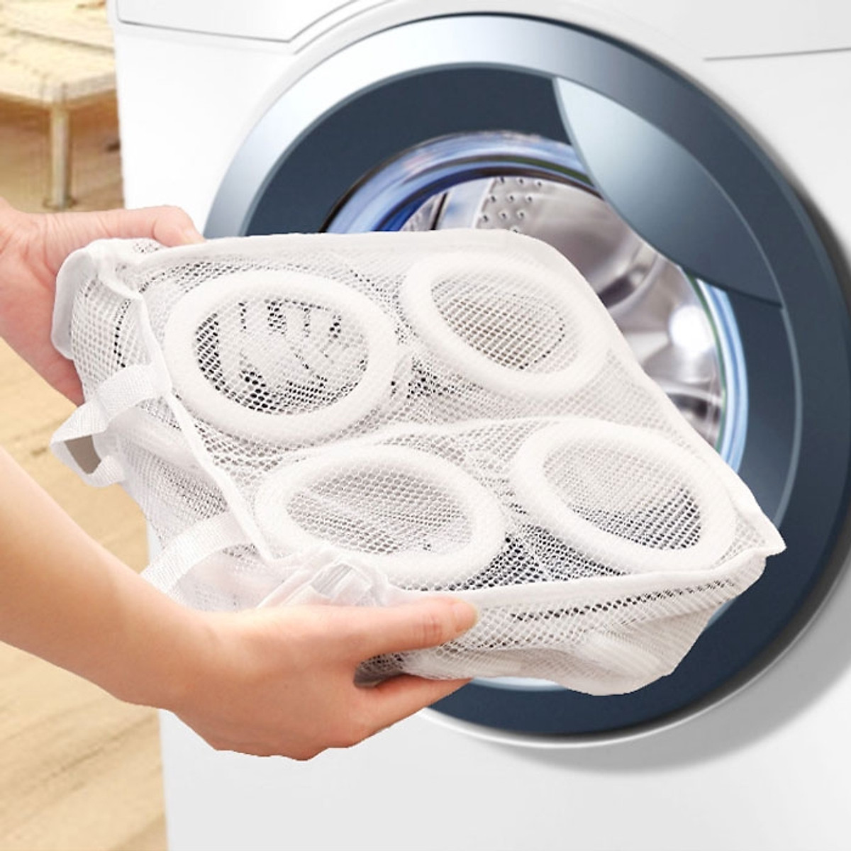 Túi lưới giặt giày hình vuông chống hư giày mất fom giày - túi giặt giày tiện dụng trong việc giày - túi giặt đồ lót dẽ dàng bỏ vào máy giặt