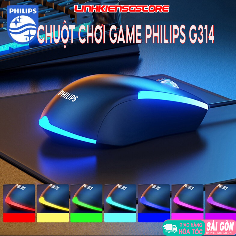 Chuột chuyên game philips g314 led đa màu - dpi 1200 thiết kế công thái học