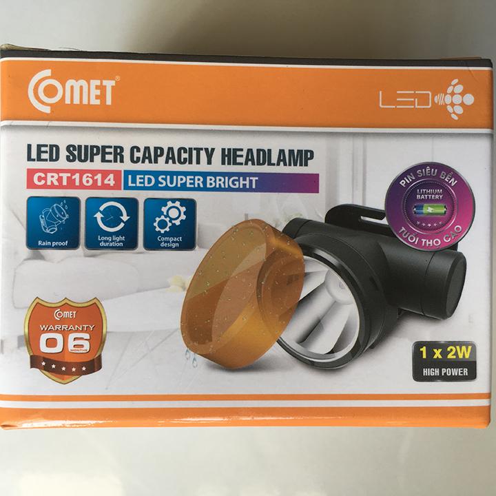 Đèn Pin Đội Đầu Siêu Sáng Comet CRT1614 – 2 Chế Độ, Pin 2000mAh, Dùng Dưới Mưa, Tặng Chụp Đèn Đổi Màu!