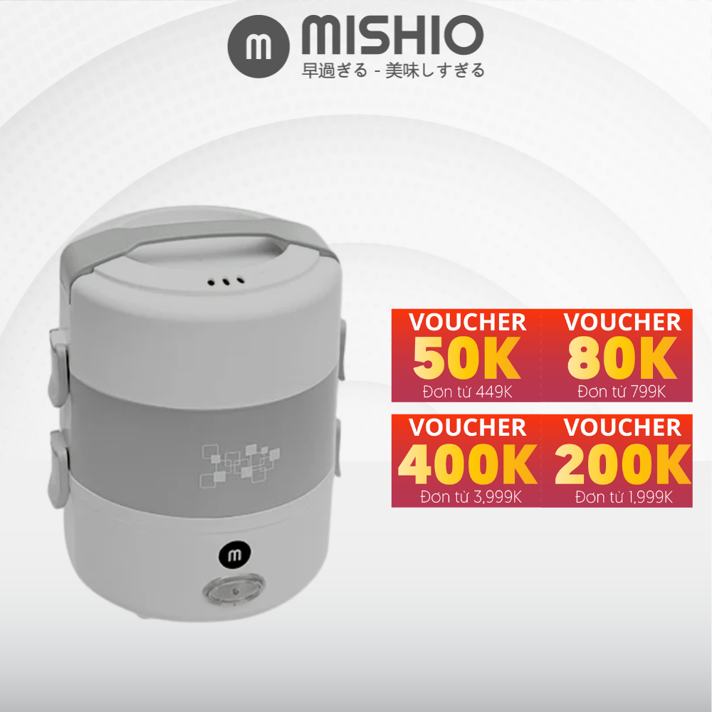 Hộp hâm nóng thức ăn Mishio MK182 inox 304 - Tổng dung tích 2L, có thể nấu cơm, luộc trứng