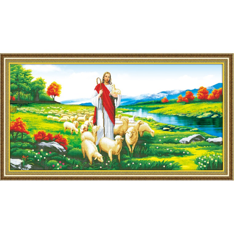 Tranh Đính Đá CHÚA CHĂN CHIÊN (ĐÁ ABC CAO CẤP). Kích Thước: 1m41 x 75cm