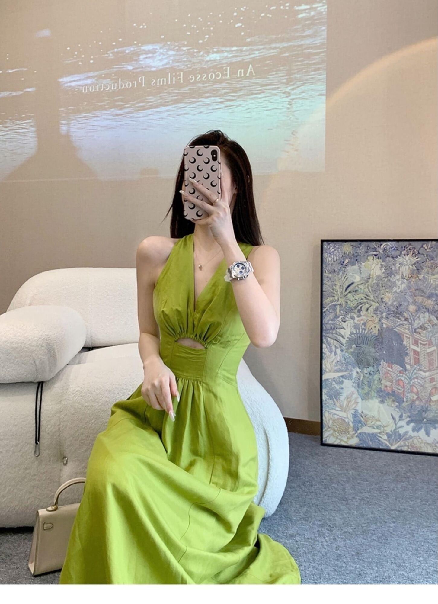 Đầm maxi dáng dài cổ v vải mịn đẹp siêu hot