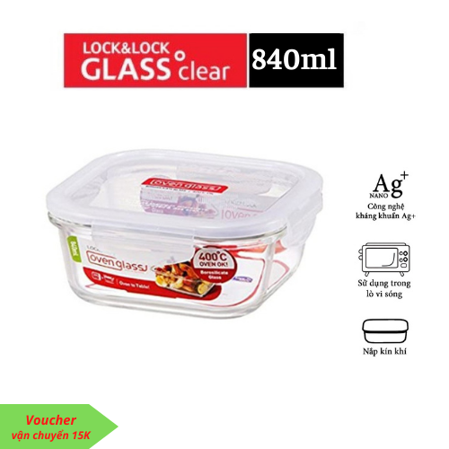 Hộp thuỷ tinh chịu nhiệt Lock&Lock chính hãng 840ml, hộp cơm văn phòng, hộp đựng cơm đi làm lock and lock 840ml