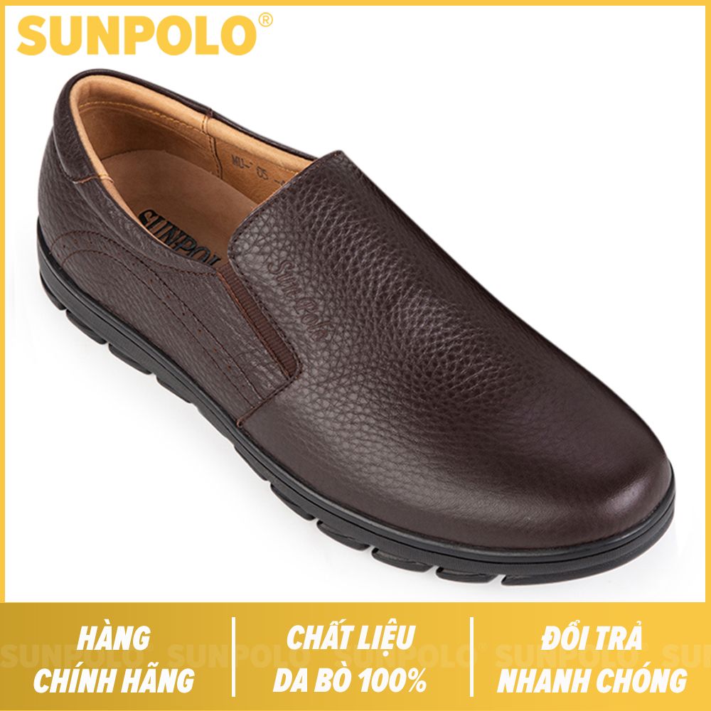 Mens Leather Formal Slip On Shoes SUNPOLO SUMU05 (Brown)