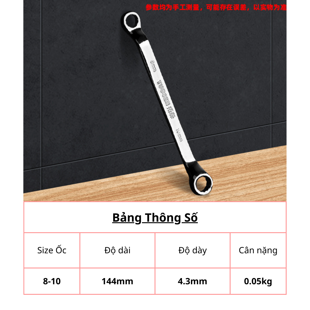Cờ lê hai đầu vòng size từ 6.0mm đến 19mm.