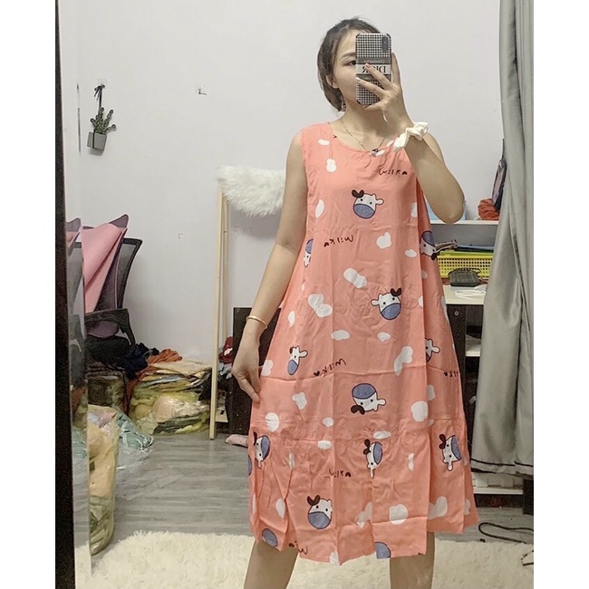 Váy lanh bầu dáng suông, mặc nhà Mùa HÈ