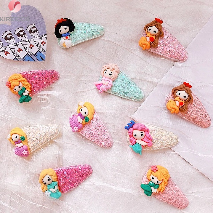 [HCM]Kẹp Tóc Mái Nhũ Kim Tuyến Hình Công Chúa – Màu Họa Tiết Ngẫu Nhiên