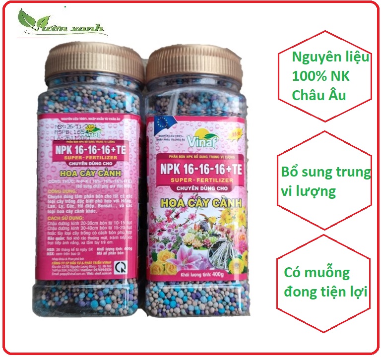 Phân bón chuyên hoa, cây cảnh NPK 16-16-16 chai 400gr thích hợp với nhiều loại cây trồng