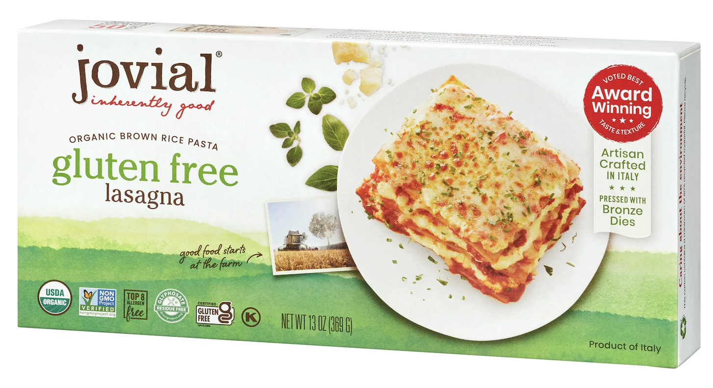 Mì lá lasagna pasta ăn kiêng kosher jovial, gluten-free, whole grain brown rice, non-gmo, lower carb, usda organic