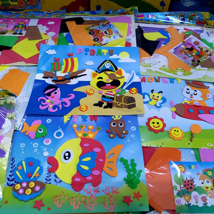 Painting 3D Sponge, combo 10 painting sponge stickers large (19x26cm), pasted Painting crafts, toys for baby