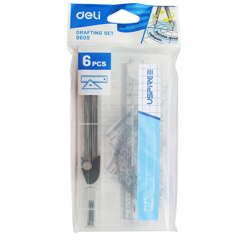 Bộ compa thước 6 loại 15cm 9609 (hộp nhựa) (Deli)