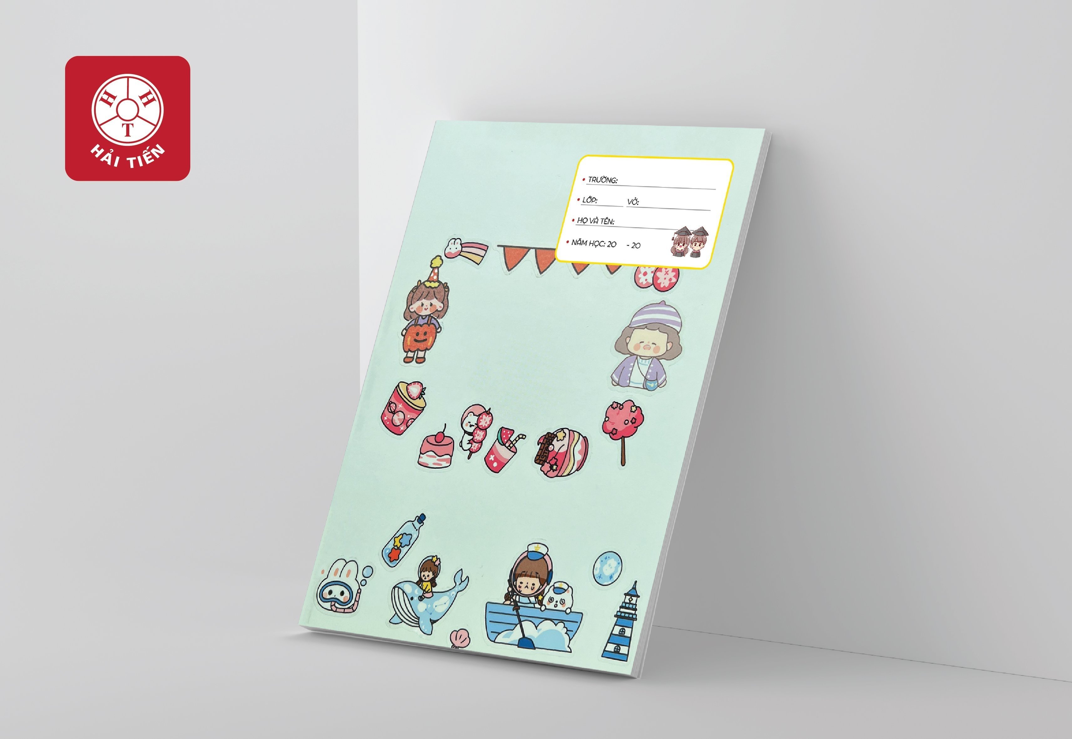 HẢI TIẾN Vở ô ly Sticker (48,80 trang) - 100g/m2 (Giao mẫu ngẫu nhiên - Có tặng kèm Sticker - Lốc 5,3 cuốn)