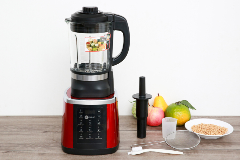 Máy làm sữa hạt đa năng Mishio MK160 - Màu đỏ, cối 1.750L, công suất 1000W, cối thủy tinh, có thể nấu sữa hạt, nấu soup,...