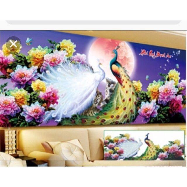 Tranh thêu chữ thập Hoa Khai Phú Quý MN0049 kích thước 150cm x 64cm