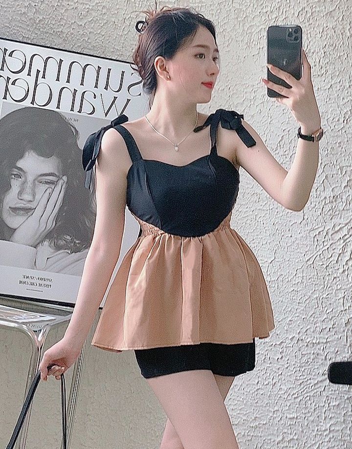 (free ship) Sét bộ phối màu cột dây vai mẫu mới xinh ngất ngây.