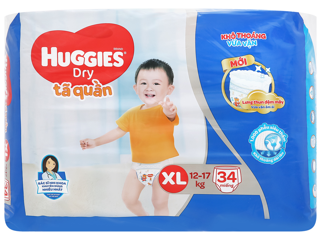Bỉm tã quần Huggies Dry size XL 34 miếng (12-17kg)