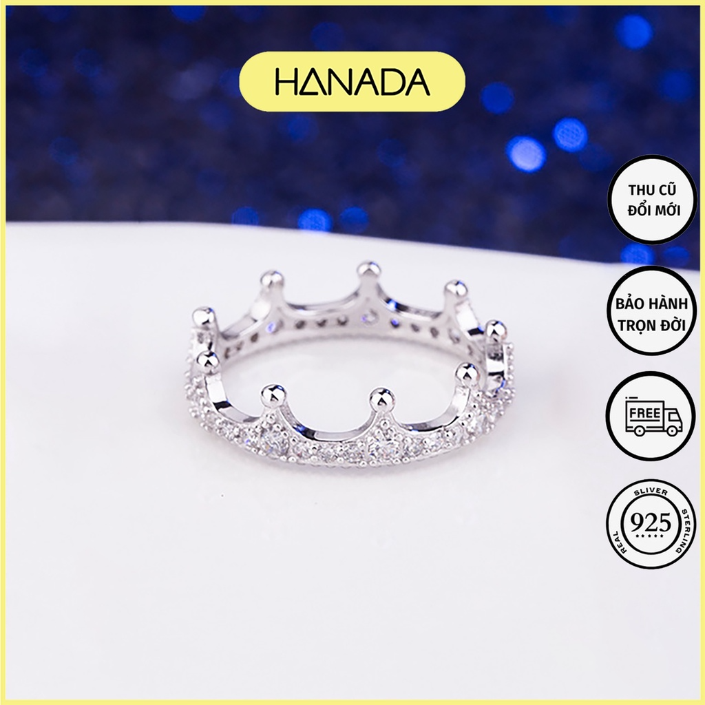 Nhẫn bạc 925 hanada vương miện đính đá full vòng tiểu thư lấp lánh 1015