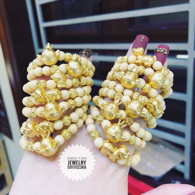 Vòng dâu tằm mix charm con giáp bạc, bạc xi