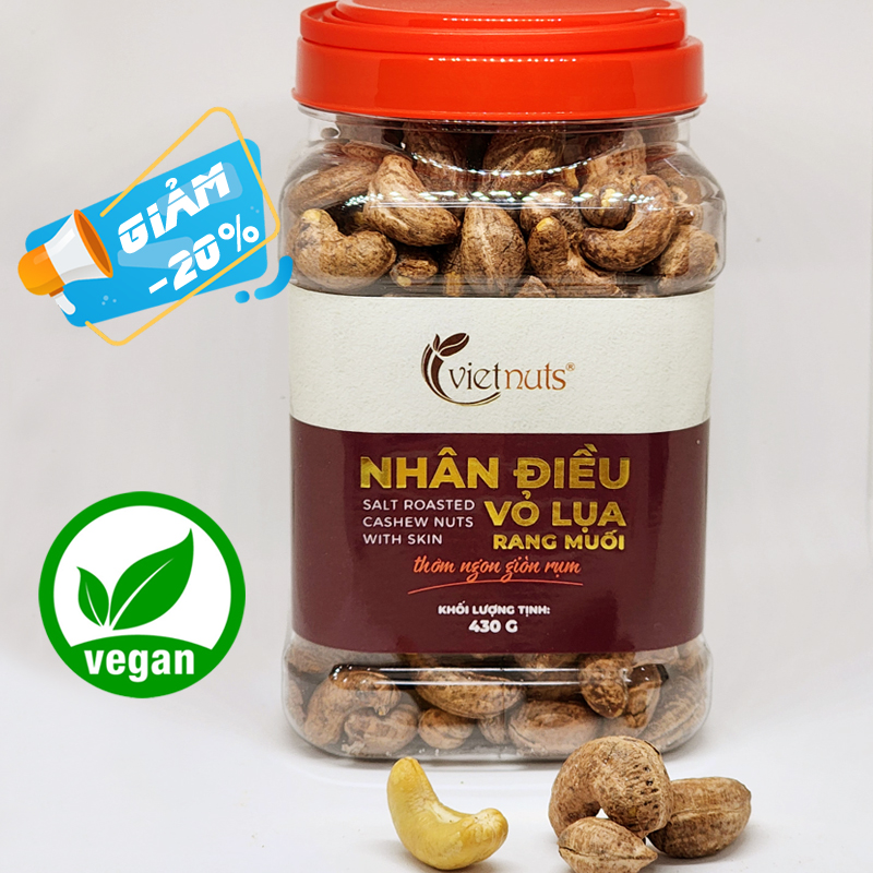 Vietnuts - Nhân điều vỏ lụa rang muối hộp 430g - 0% cholesterol hoàn toàn tự nhiên - tốt cho tim mạch - quà tặng cho người tiểu đường