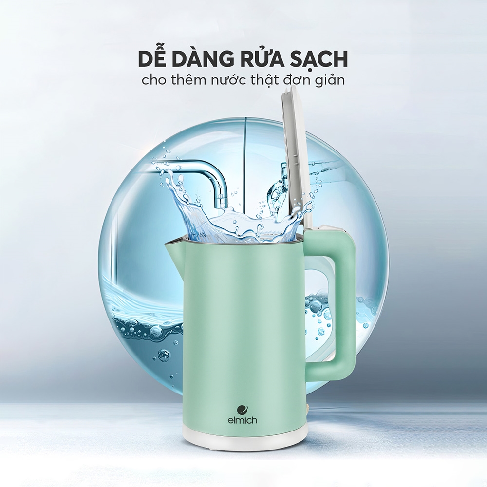 Ấm đun nước siêu tốc Elmich 1,7L KEE 1774 (Mầu Xanh Nhạt, Xanh Đậm, Hồng, Công suất 2.200W, Bảo hành 24 tháng)