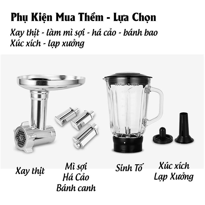 Máy trộn bột làm bánh đánh trứng đánh kem xay thịt xay trái cây cán sợi mì,sợi phở.... làm bếp toàn năng 9 trong 1, hàng chính hãng