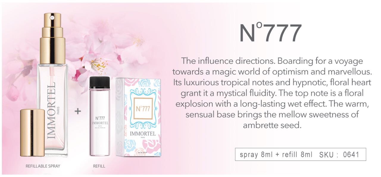 Nước Hoa IMMORTEL No 777 (GỒM CHAI XỊT 8 ml + CHAI NẠP 12 ml) Eau de parfum