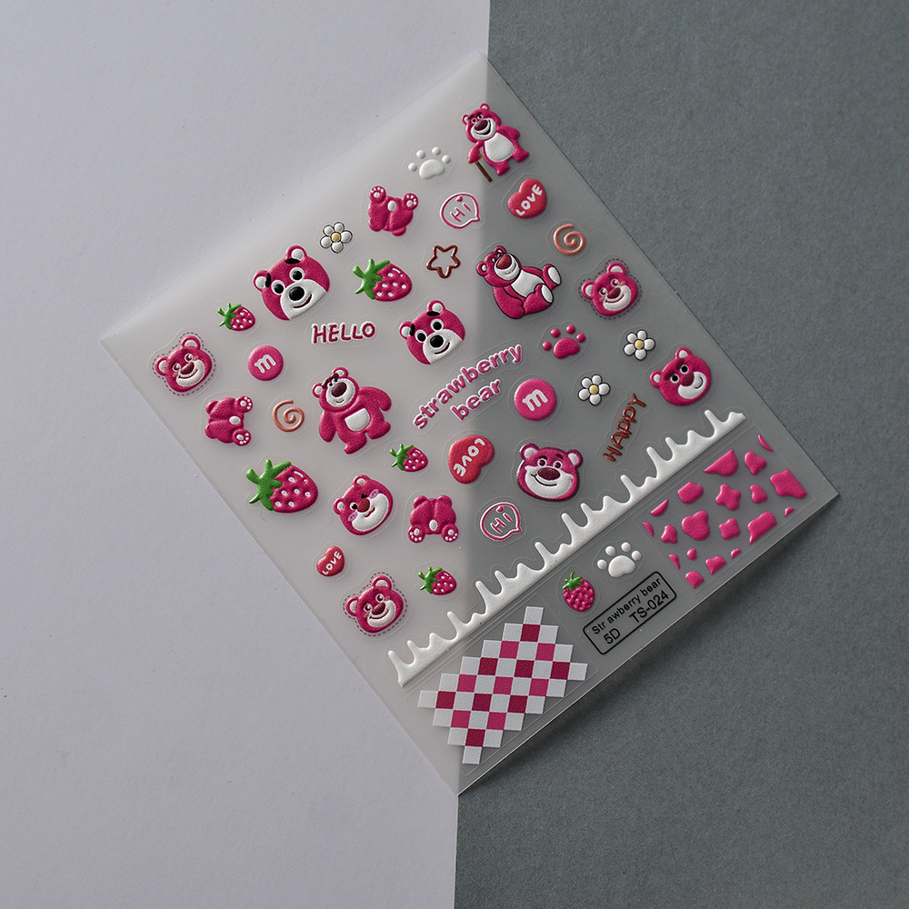 Sticker Lụa Nổi 5D | Gấu Dâu Lotso | Hình Dán Móng Tay